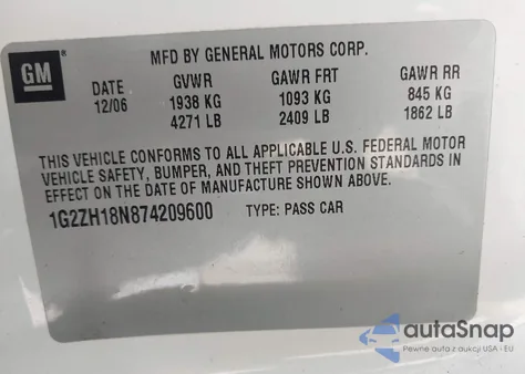 2007 Pontiac G6 Gt z USA, uszkodzony, nr VIN 1G2ZH18N874209600